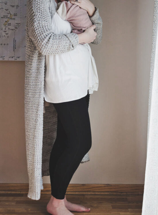 Karin Rambo of truncationblog.com shares her postpartum fashion and where to find ethically made leggings
