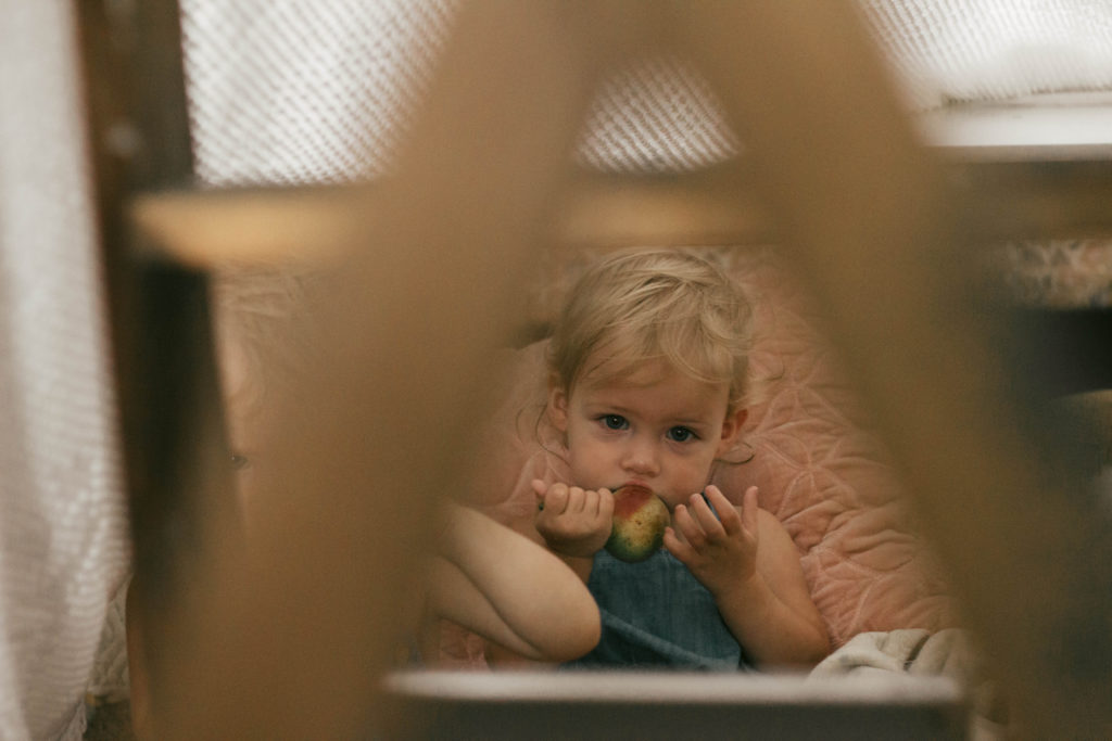 We had a cold rainy summer day so we built a fort and had a pear picnic