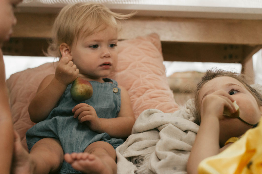 We had a cold rainy summer day so we built a fort and had a pear picnic