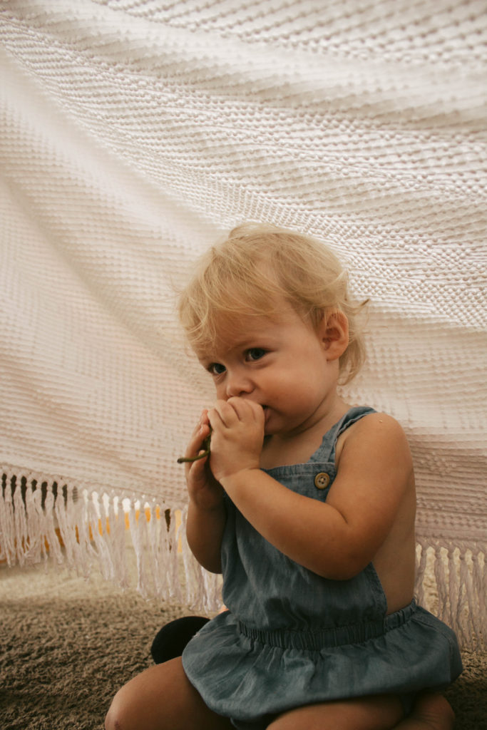 We had a cold rainy summer day so we built a fort and had a pear picnic