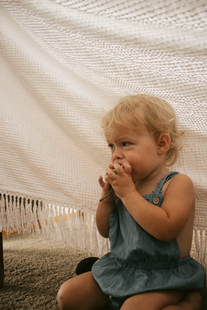 We had a cold rainy summer day so we built a fort and had a pear picnic