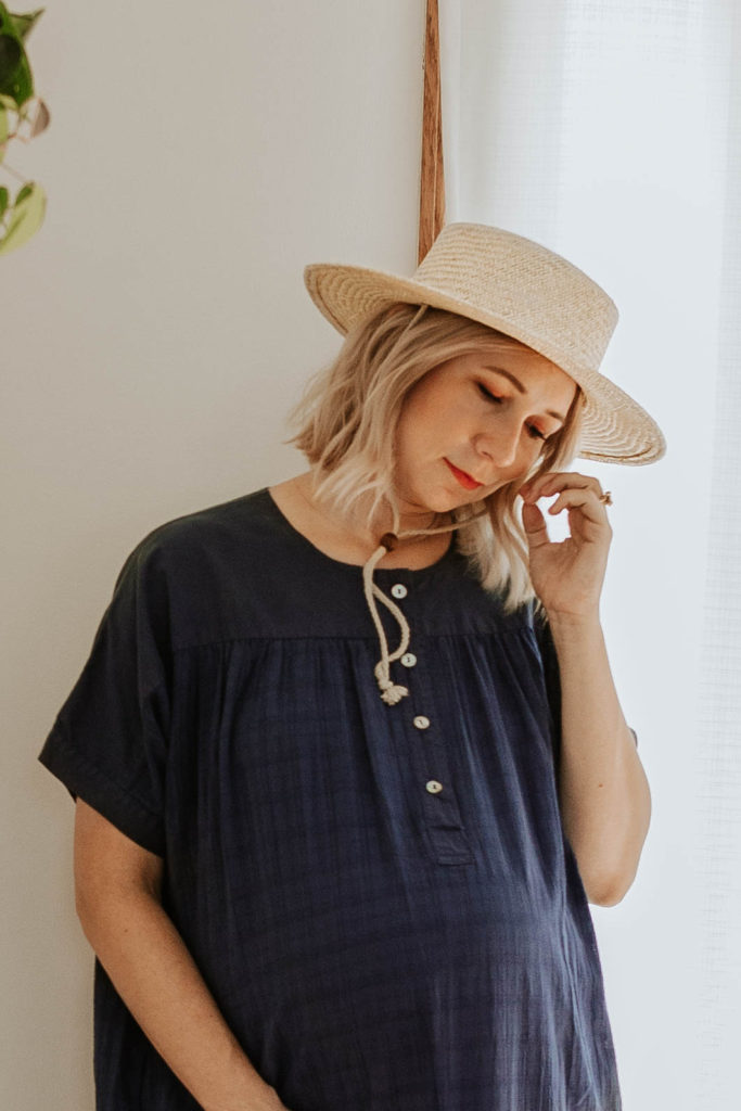 blue maxi dress, straw hat, sugar candy mountain dress