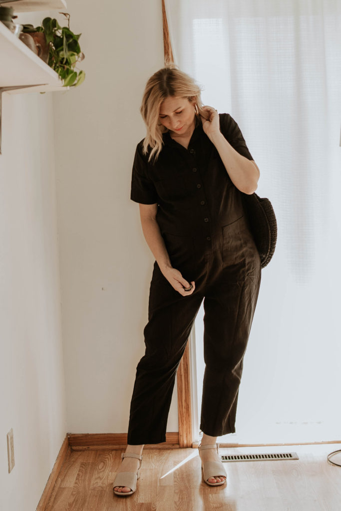black jumpsuit, utility jumpsuit