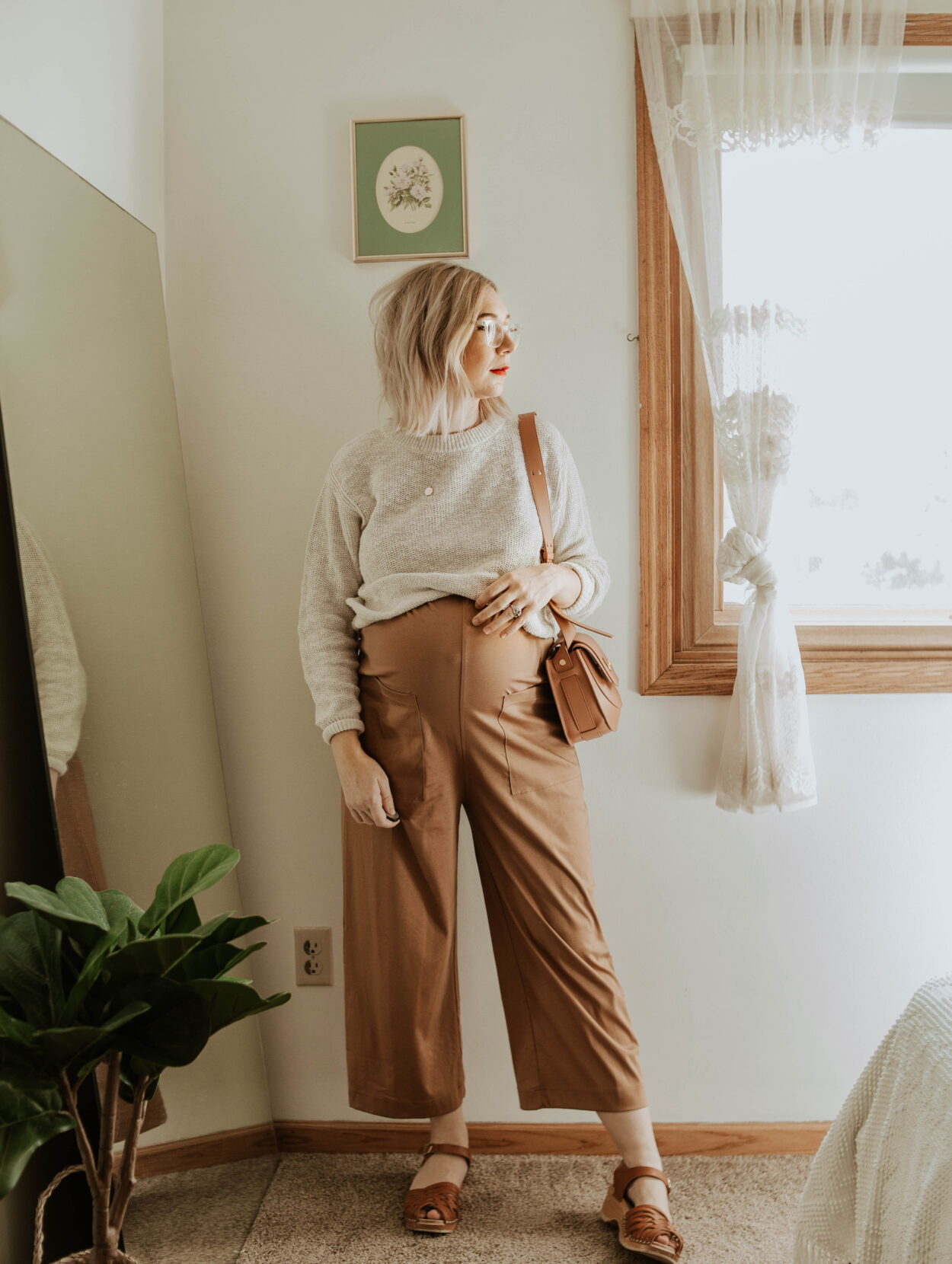 Transitional Summer to Fall Outfitseverlane cotton jumpsuit toasted almond, everlane cotton sweater, friday by jwpei brown saddle bag, troentorp clogs, ann clogs