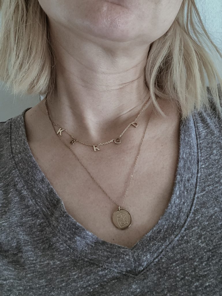 Gray Tee Shirt, Coin Necklace, Initial Choker Necklace, Mama Necklace