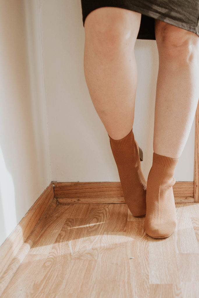 brown glove boot, cognac boot, reknit boot, everlane boot, glove boot