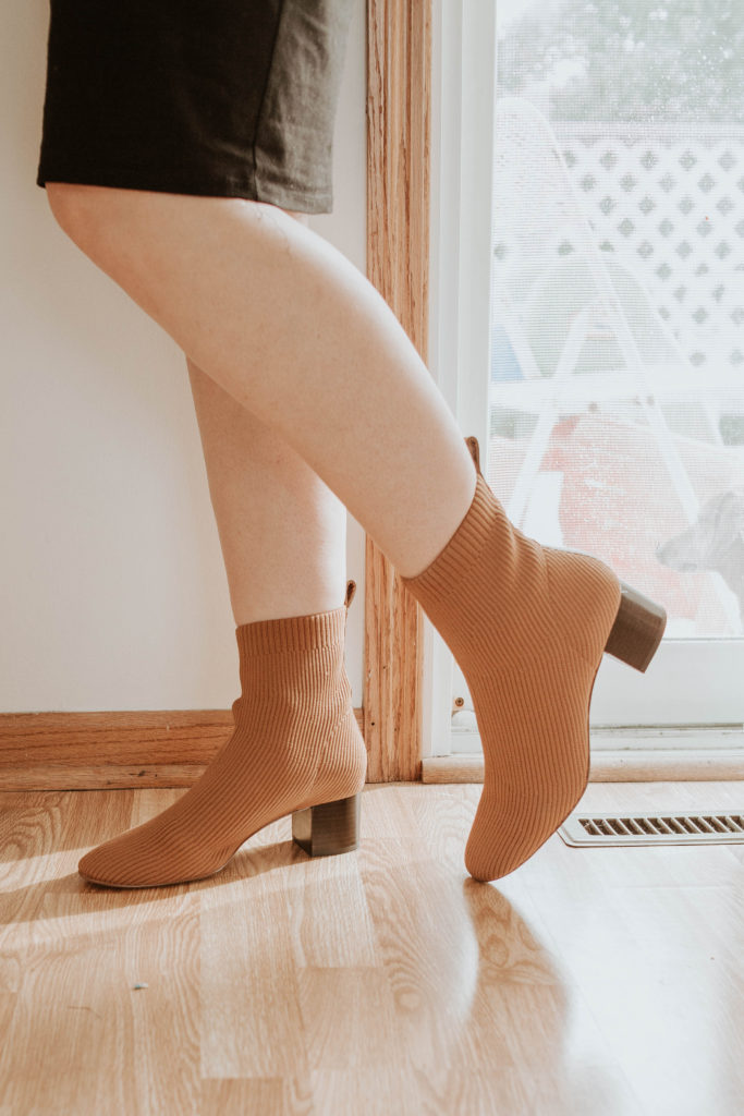 brown glove boot, cognac boot, reknit boot, everlane boot, glove boot