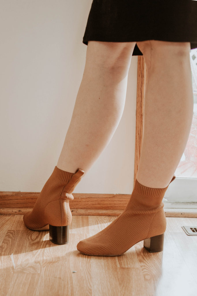 brown glove boot, cognac boot, reknit boot, everlane boot, glove boot