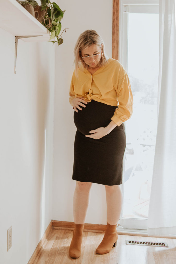 new in at everlane, yellow blouse, mustard colored top, balloon sleeve top, everlane blouse, cotton blouse