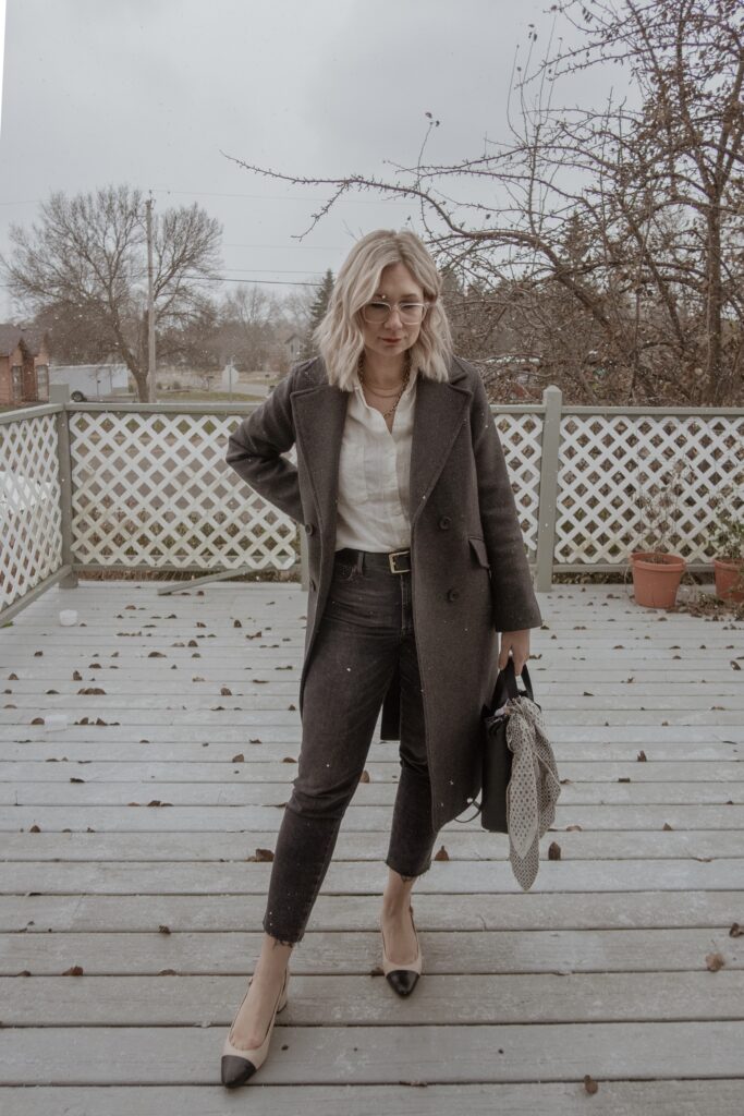 What I Wore Last Week: Everlane Outerwear + Everlane Coat, Cap Toe Slingbacks, Kate Spade Purse, Washed Black Denim, Linen Button Down