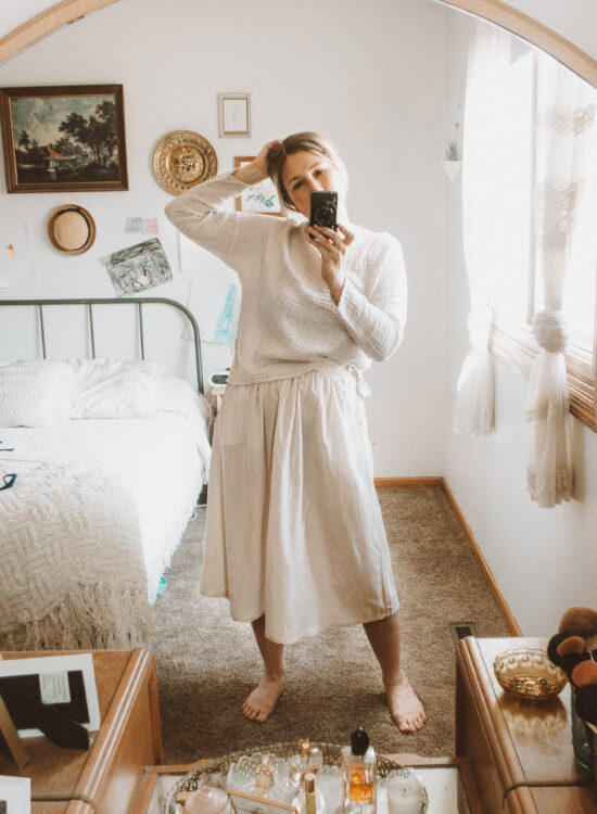 4 Comfy Lounge Wear Outfits That Will Keep You Feeling Cozy, it is well l.a. skirt, it is well l.a. top, cream skirt