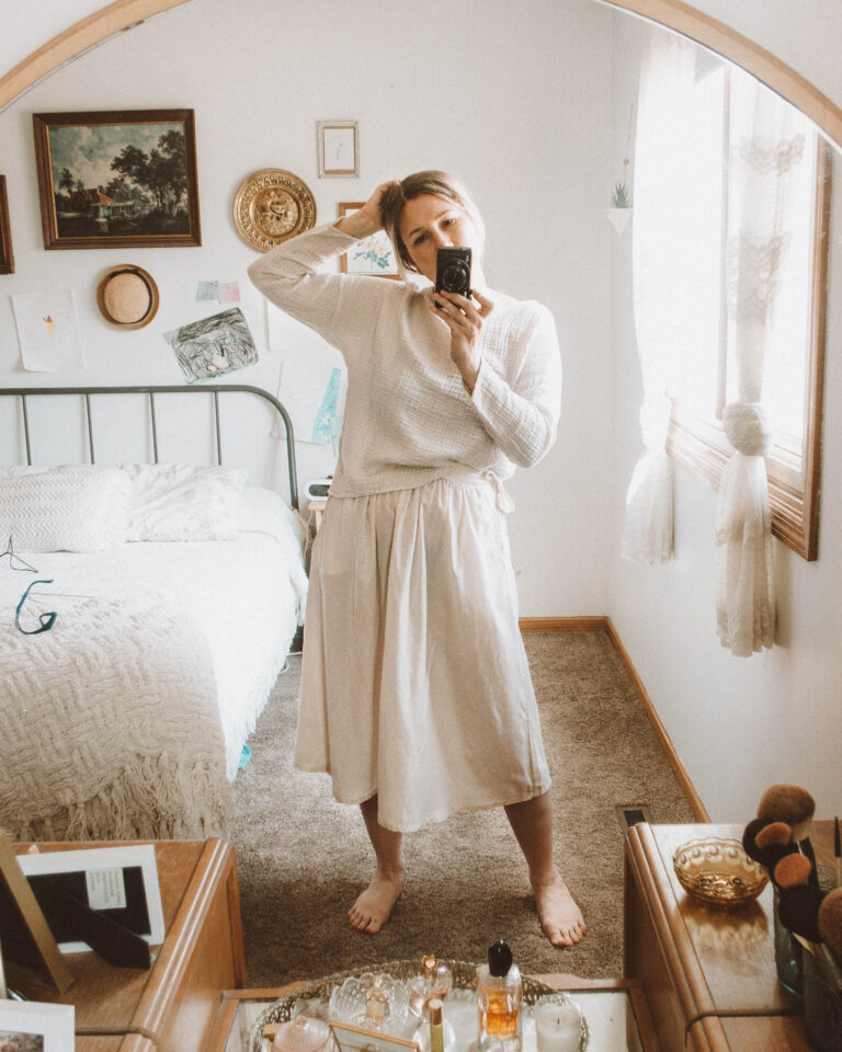 4 Comfy Lounge Wear Outfits That Will Keep You Feeling Cozy, it is well l.a. skirt, it is well l.a. top, cream skirt