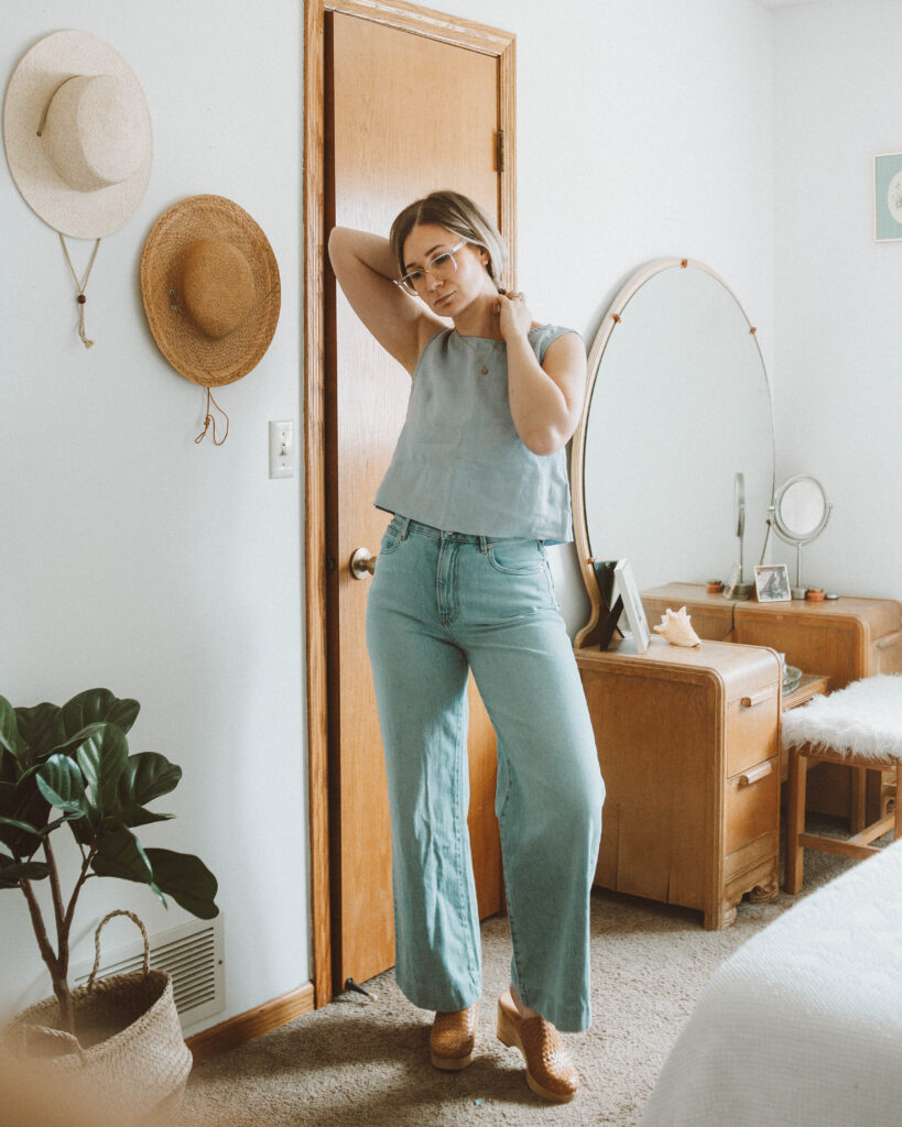 New in at Everlane: Styling Required, woven clog, light blue linen tank, everlane denim, summer weight denim