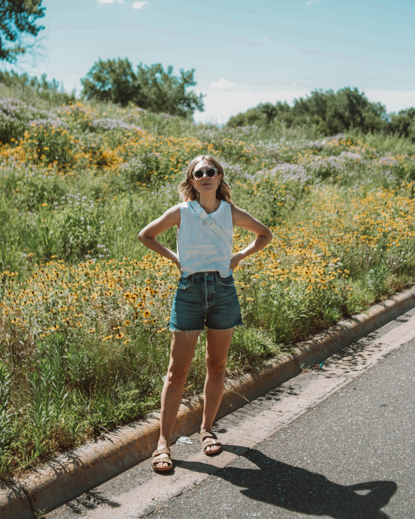 What I Wore this Week, eli and barry tank 1 in foam linen, agolde dee shorts, arizona birkenstock sandals