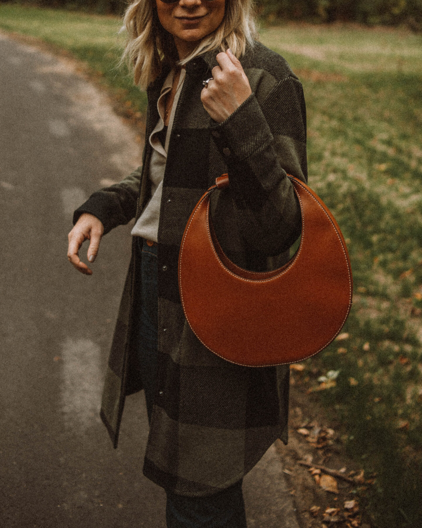 Fall Uniform: 3 Versions of My Go To Formula, buffalo check chore coat, staud moon bag, brown Madewell chelsea boots