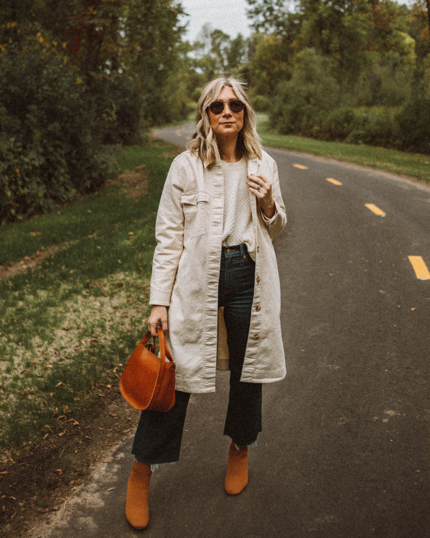 Fall Uniform: 3 Versions of My Go To Formula, long madewell chore coat, everlane reknew sock boots