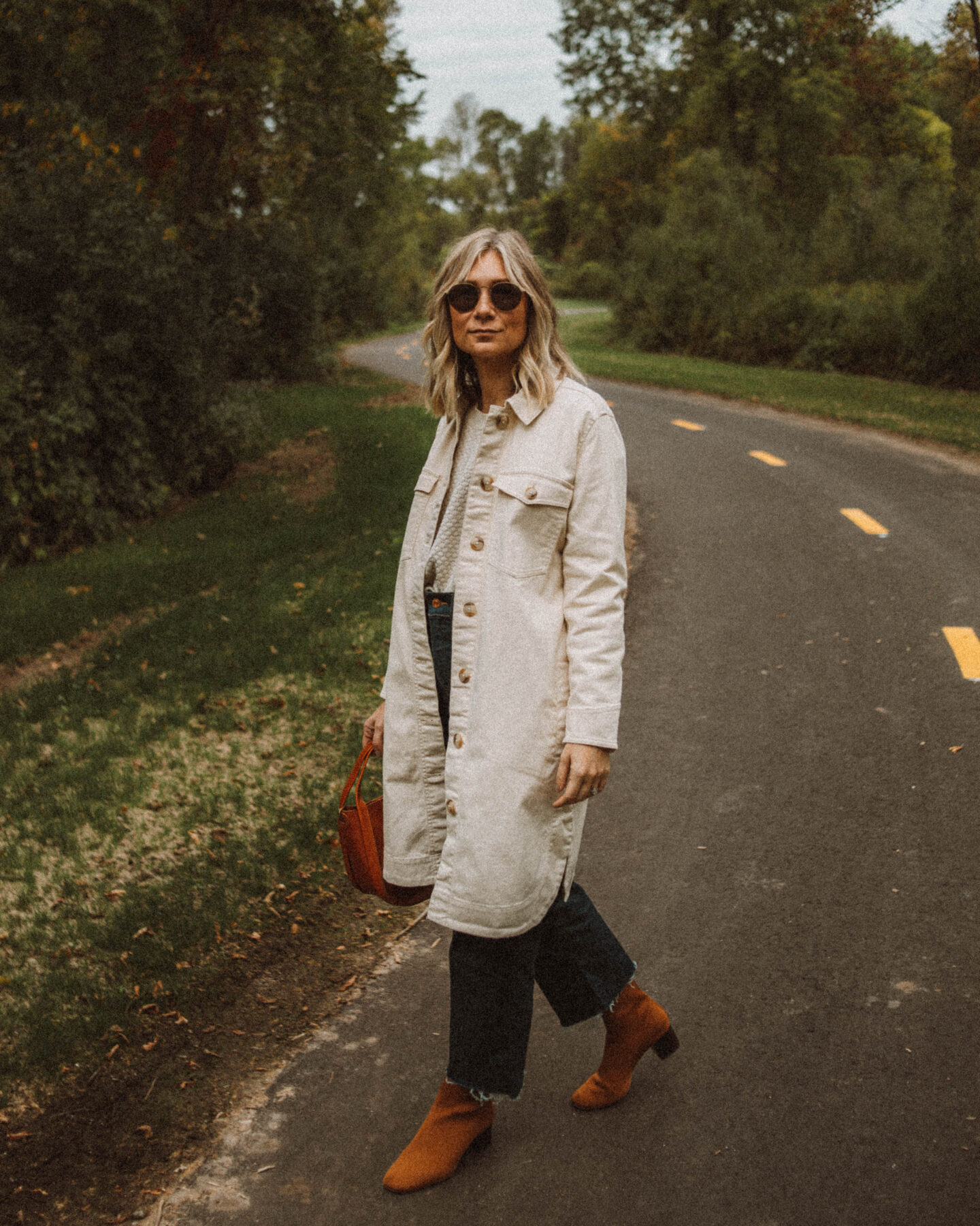 Fall Uniform: 3 Versions of My Go To Formula, long madewell chore coat, everlane reknew sock boots