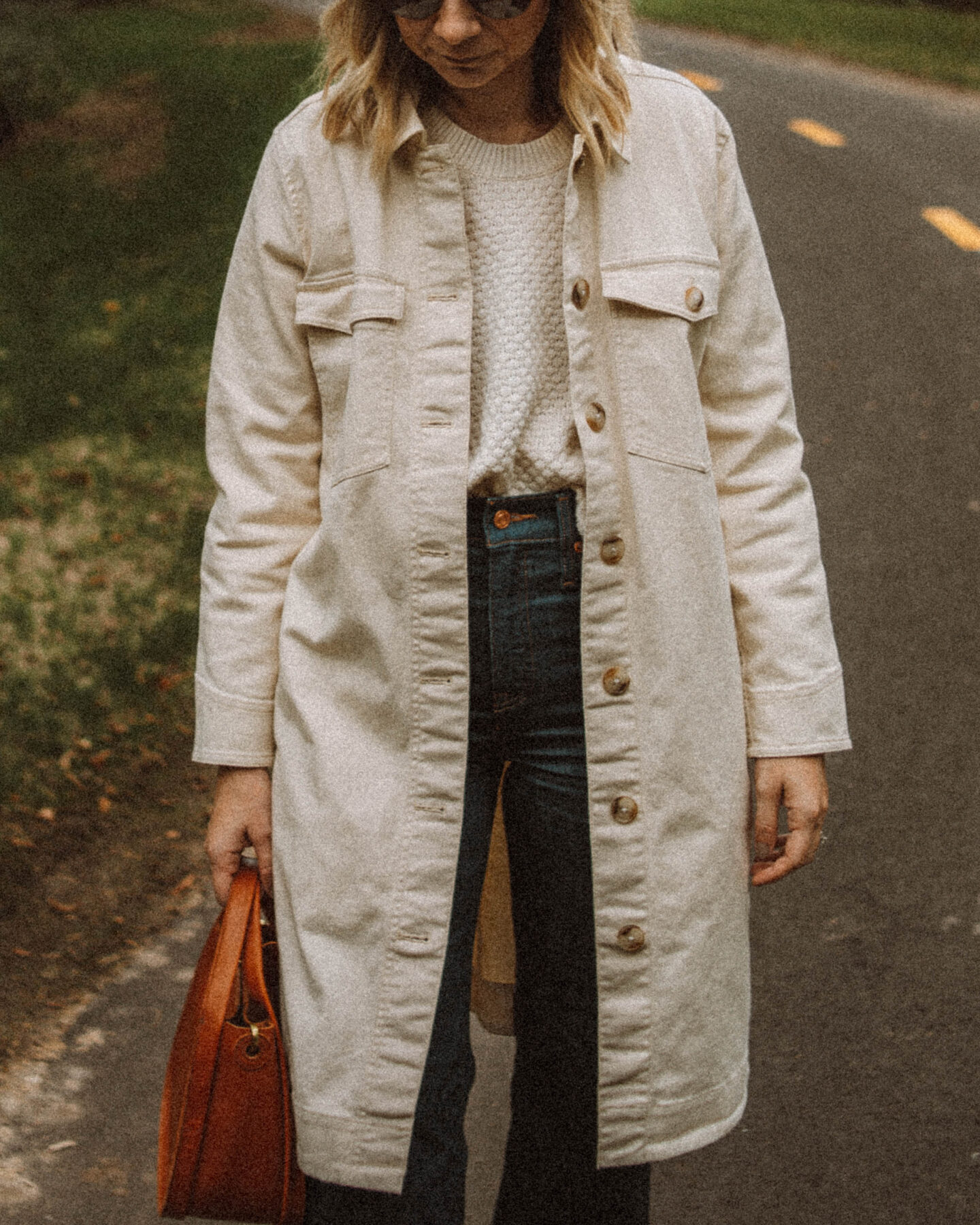 Fall Uniform: 3 Versions of My Go To Formula, long madewell chore coat, everlane reknew sock boots