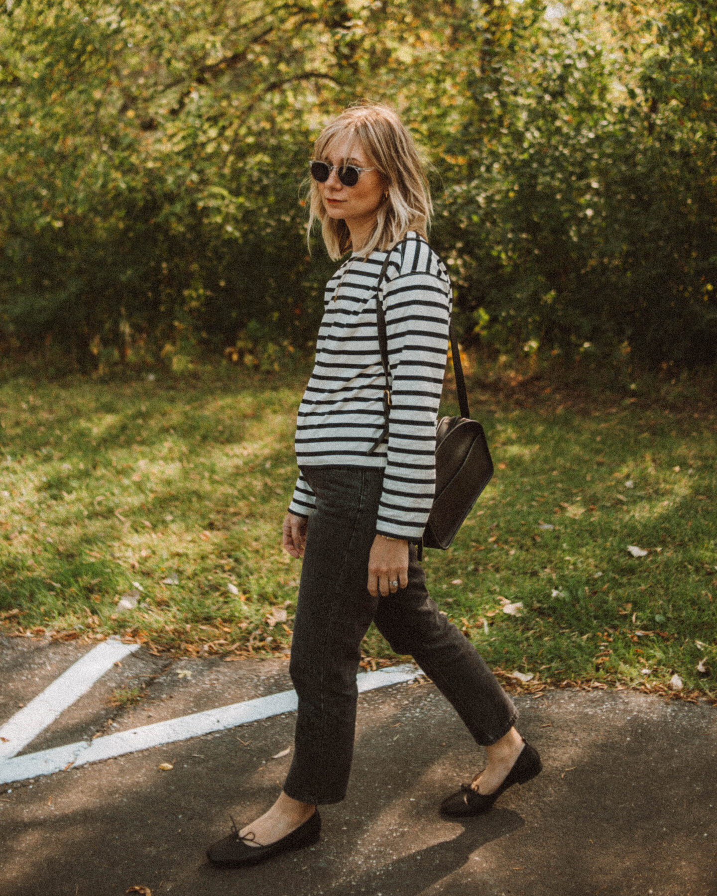 New in at Everlane: What I'm Loving for Fall, 90's cheeky jean, breton stripe tee, ballet flat, vintage coach