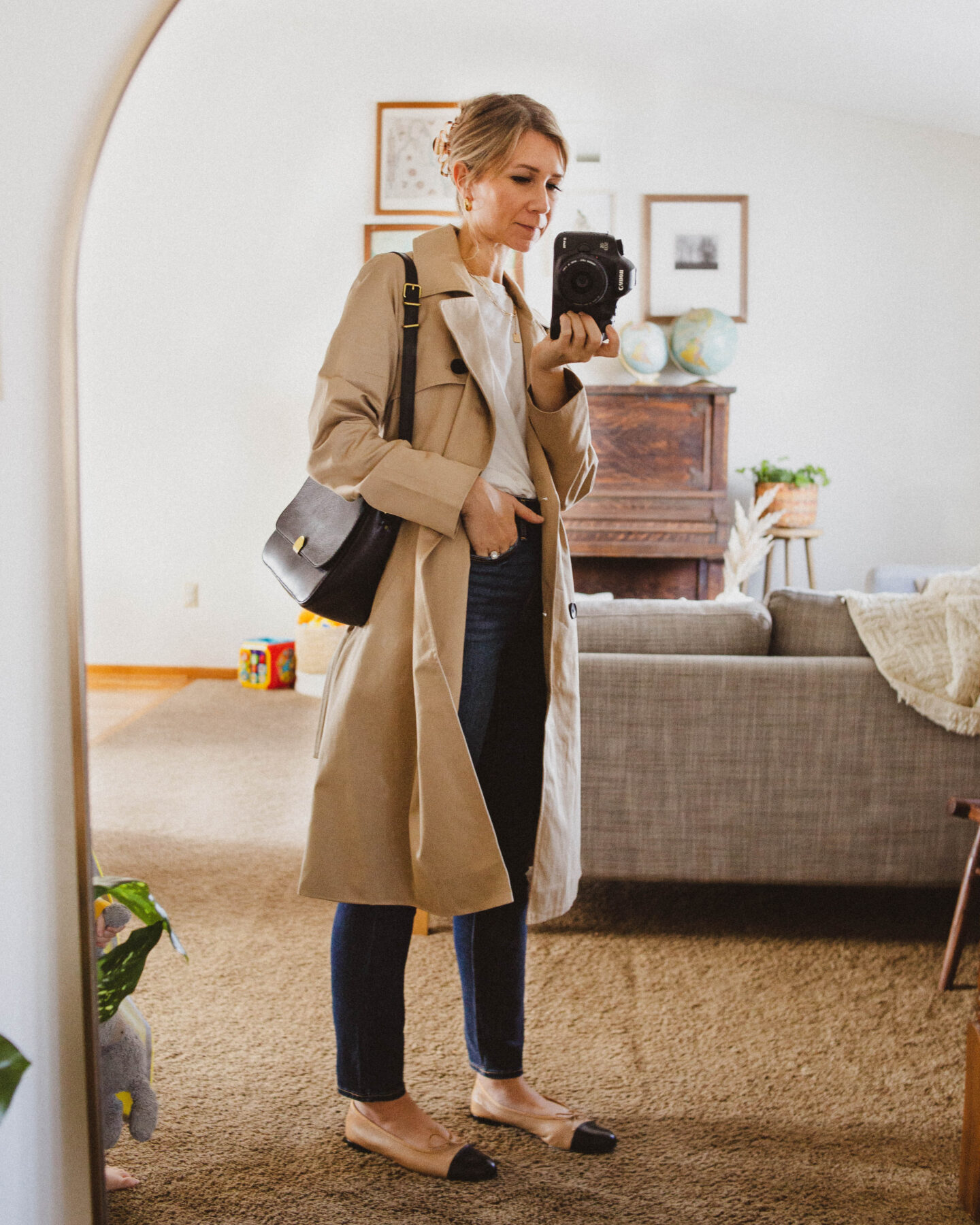 everlane modern trench, old navy straight jeans