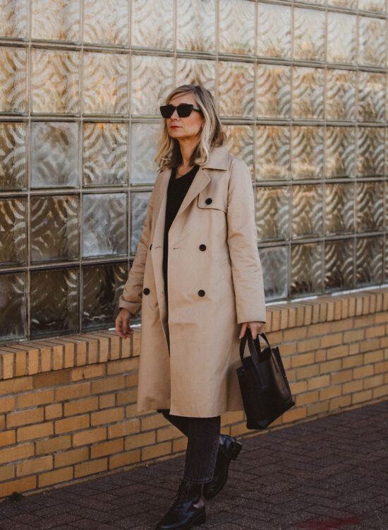 Karin Emily Style. New in: everlane jackets and denim. everlane modern trench. everlane 90's cheeky washed black. everlane modern utility boot black. everlane alpaca crewneck sweater. black cat eye sunglasses. celine sunglasses dupe