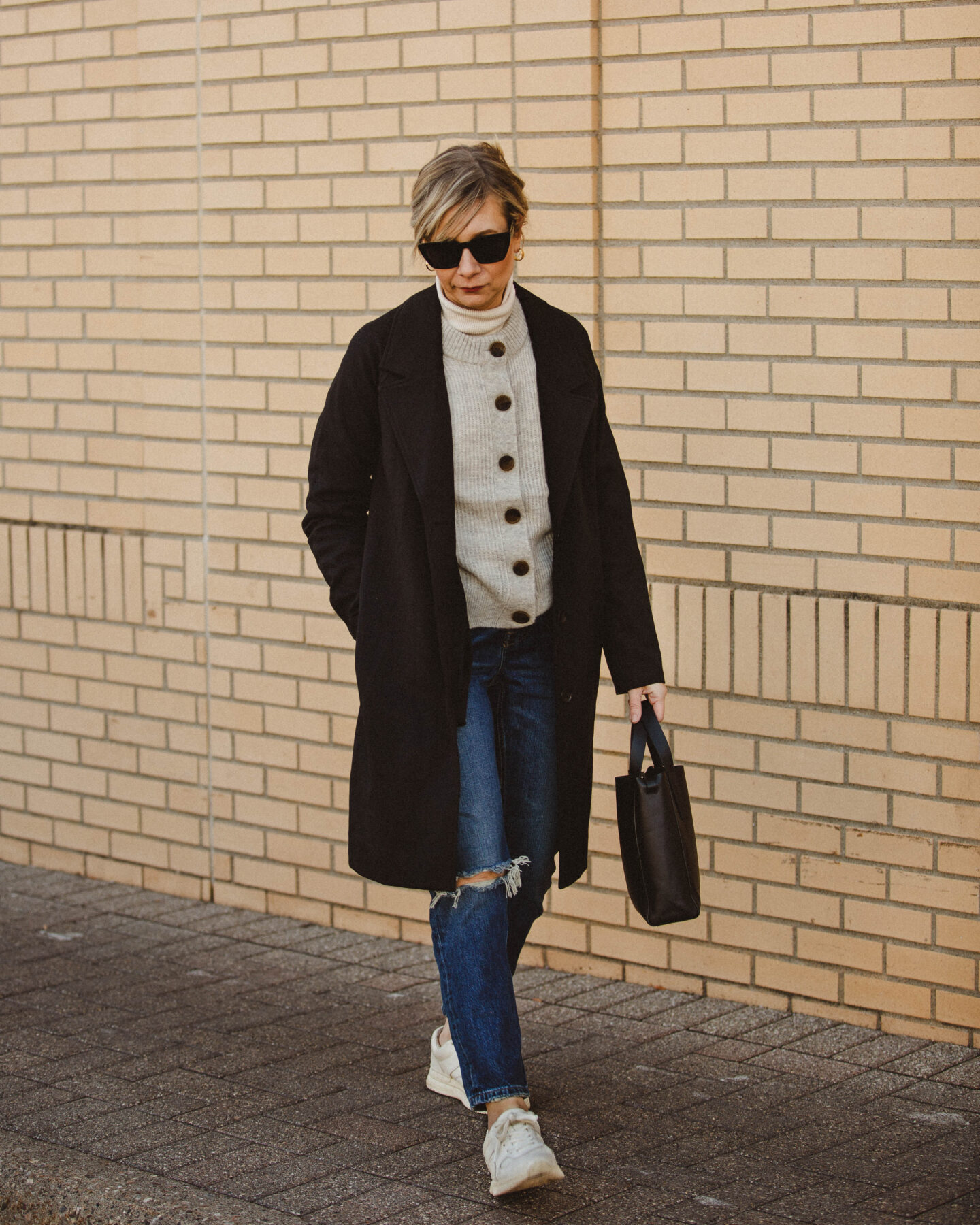 Karin Emily Style. New in: everlane jackets and denim. everlane dream coat black. everlane 90's cheeky distressed. everlane tread sneaker. everlane alpaca cropped cardigan