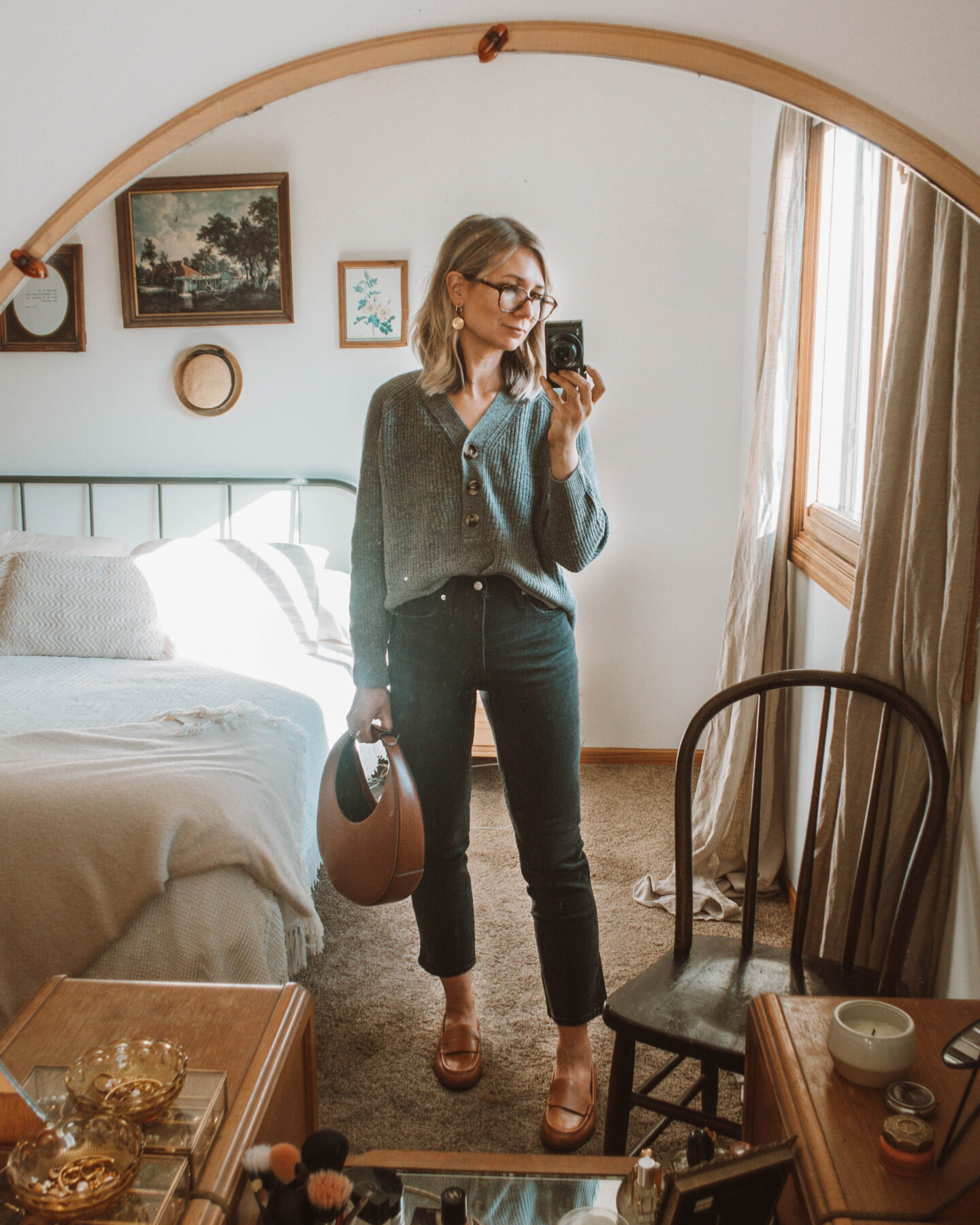 what I wore in a week, madewell demi boot crop, madewell sweater, staud moon bag