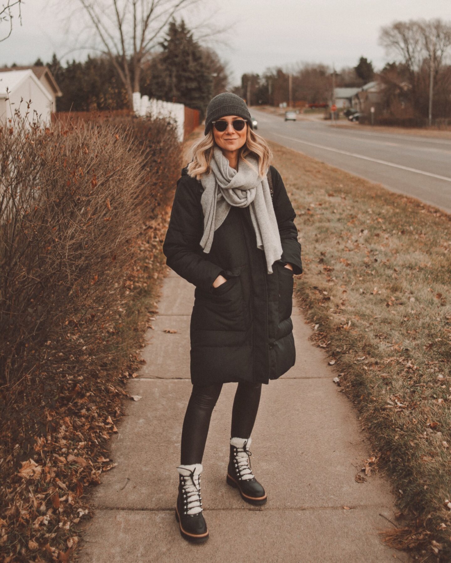 Karin Emily Style | Black Puffer Coat, Everlane Renew Coat, Faux Leather Leggings, Marc Fisher Sherpa Boots, Cashmere Scarf