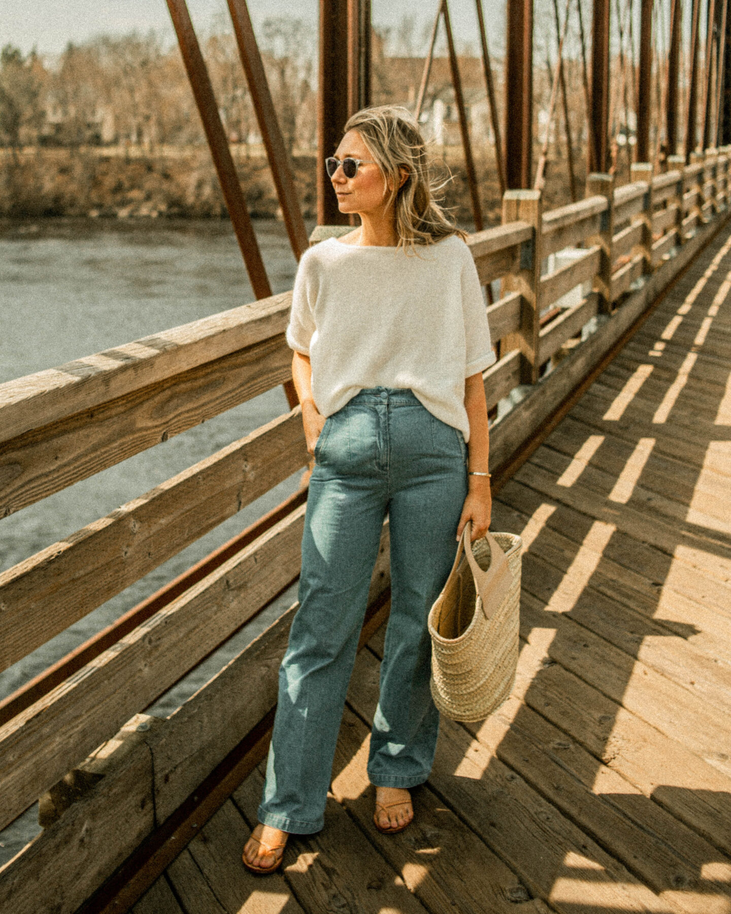 Sezane paco sweater, martin trouser jeans, flare jeans