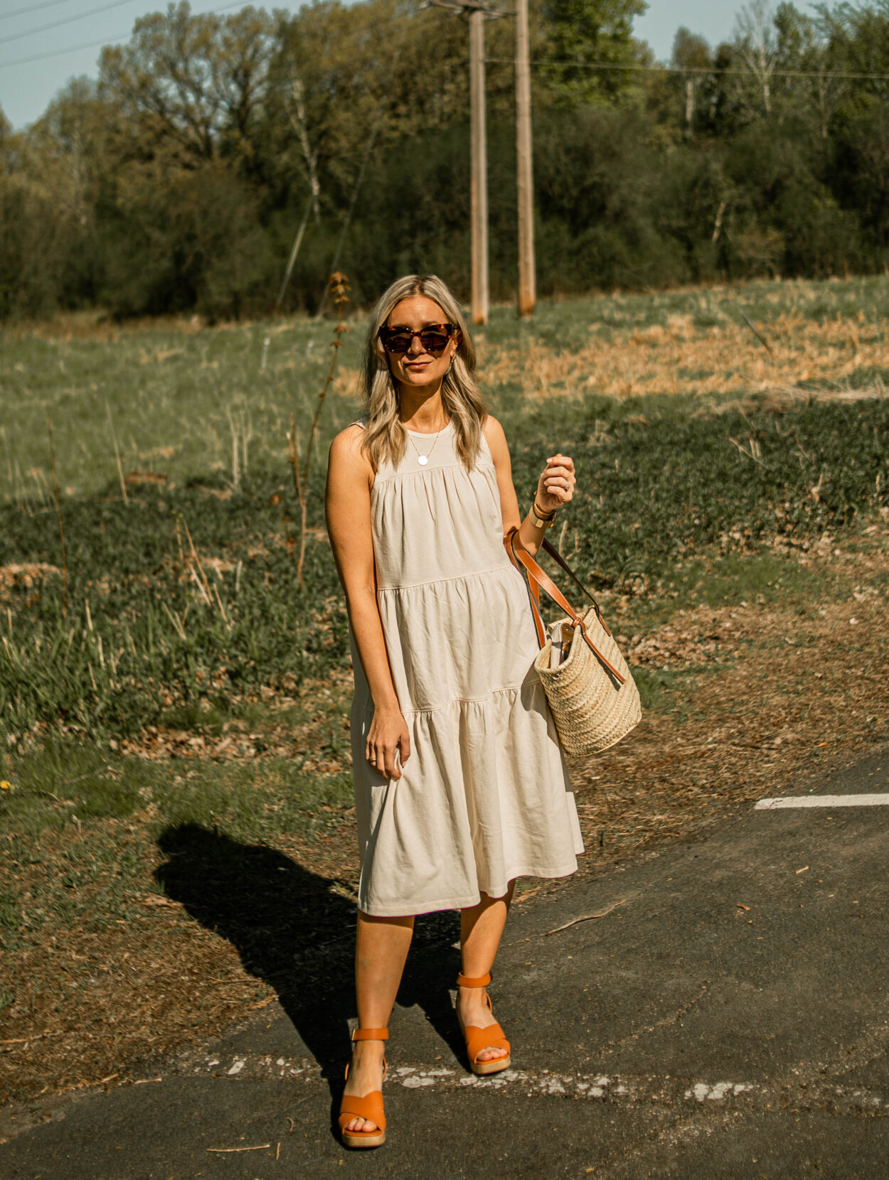 Everlane tiered sun dress and clog sandal review