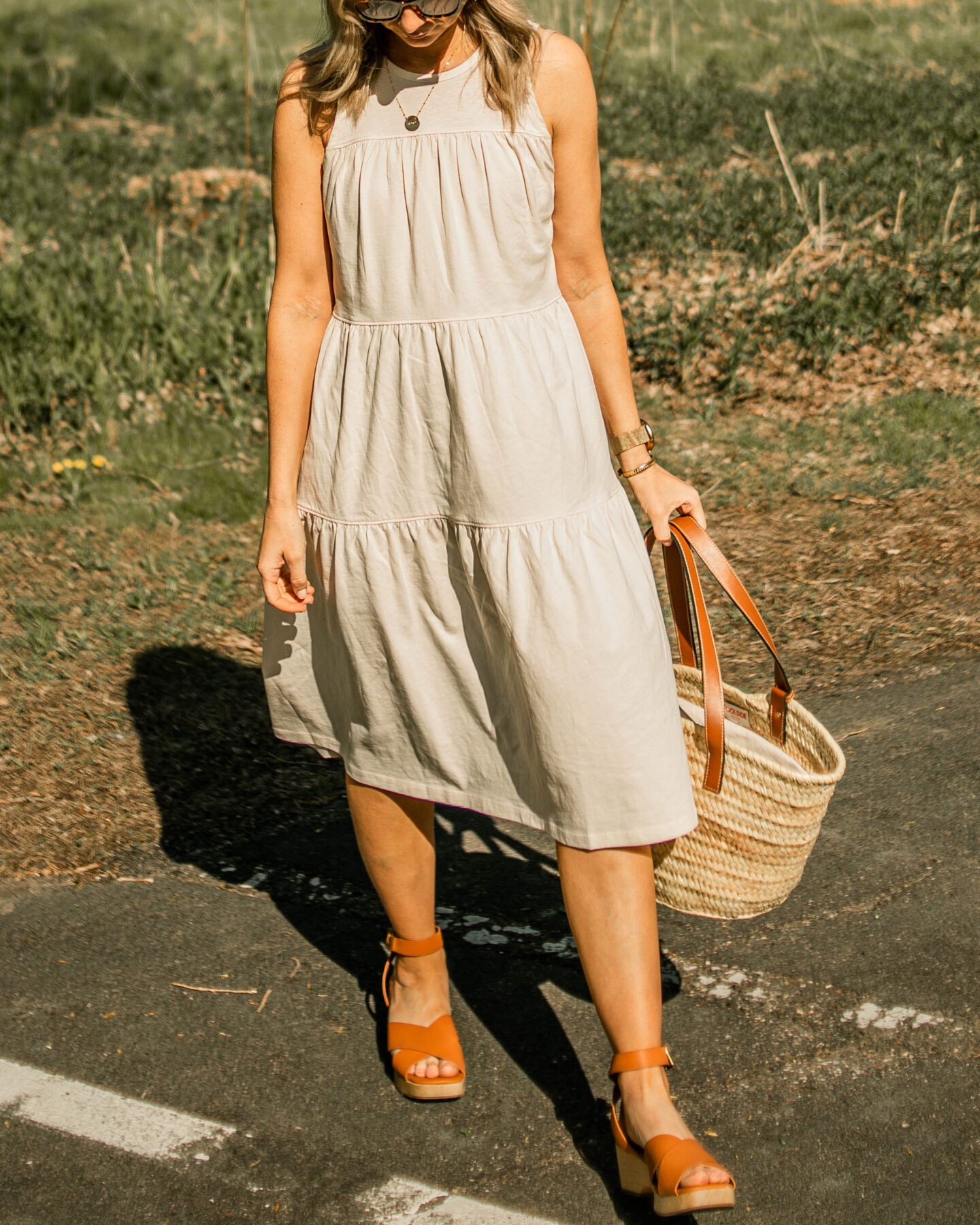 Everlane tiered sun dress and clog sandal review