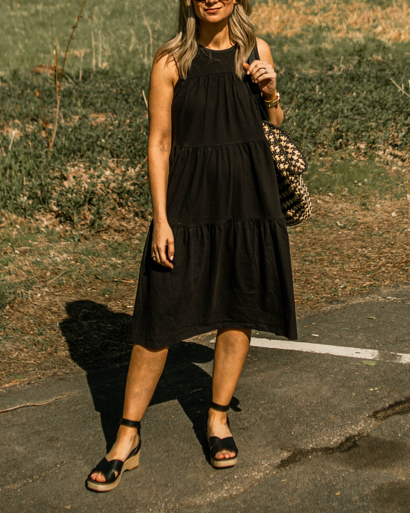 Everlane tiered sun dress and clog sandal review