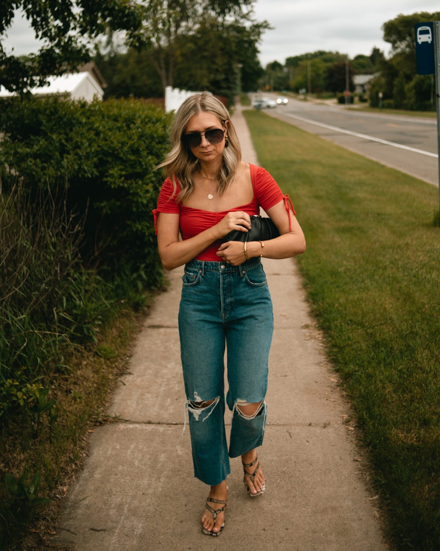 Two Summer Date Night Looks, Red bodysuit