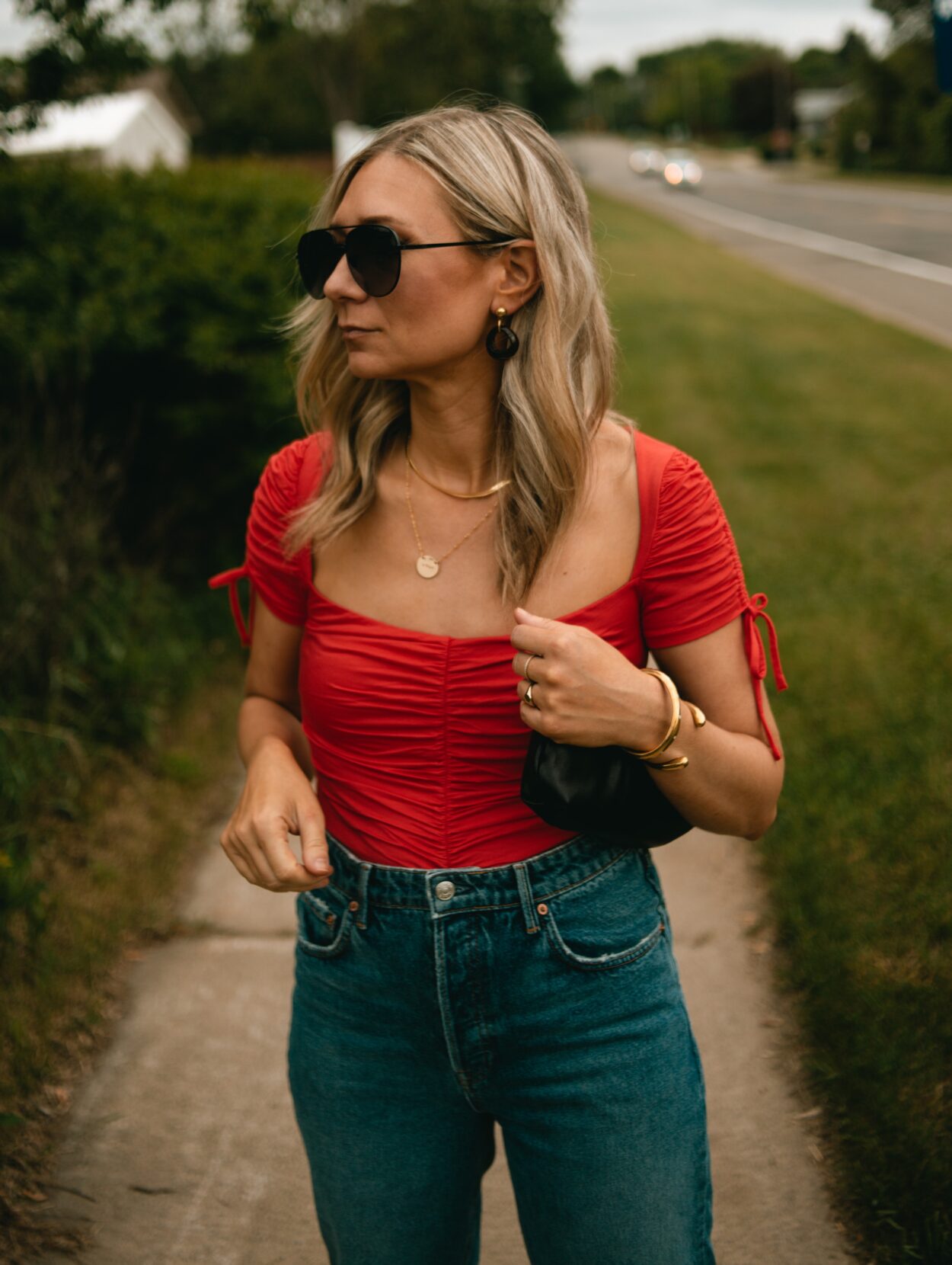 Two Summer Date Night Looks, Red bodysuit