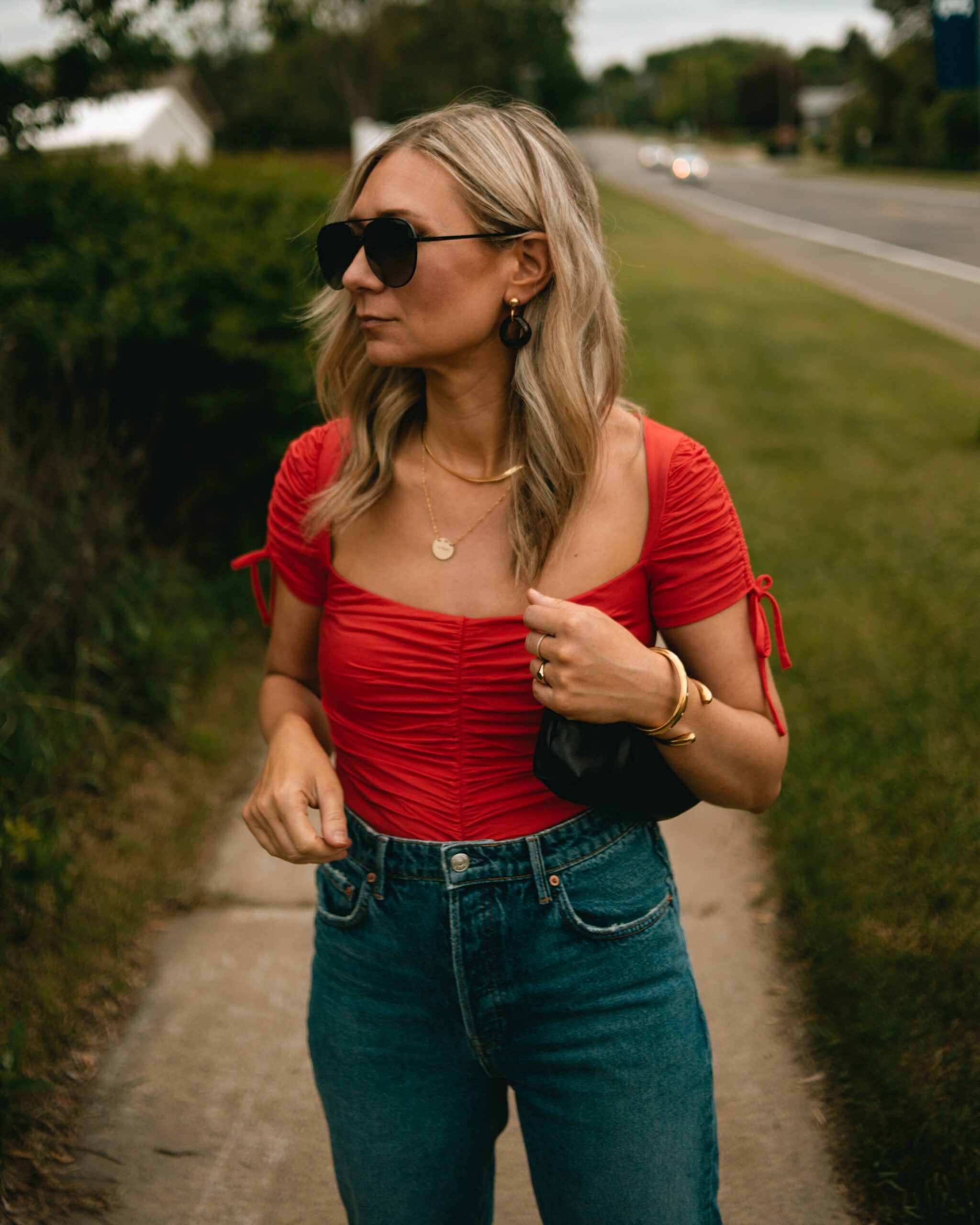 Two Summer Date Night Looks, Red bodysuit