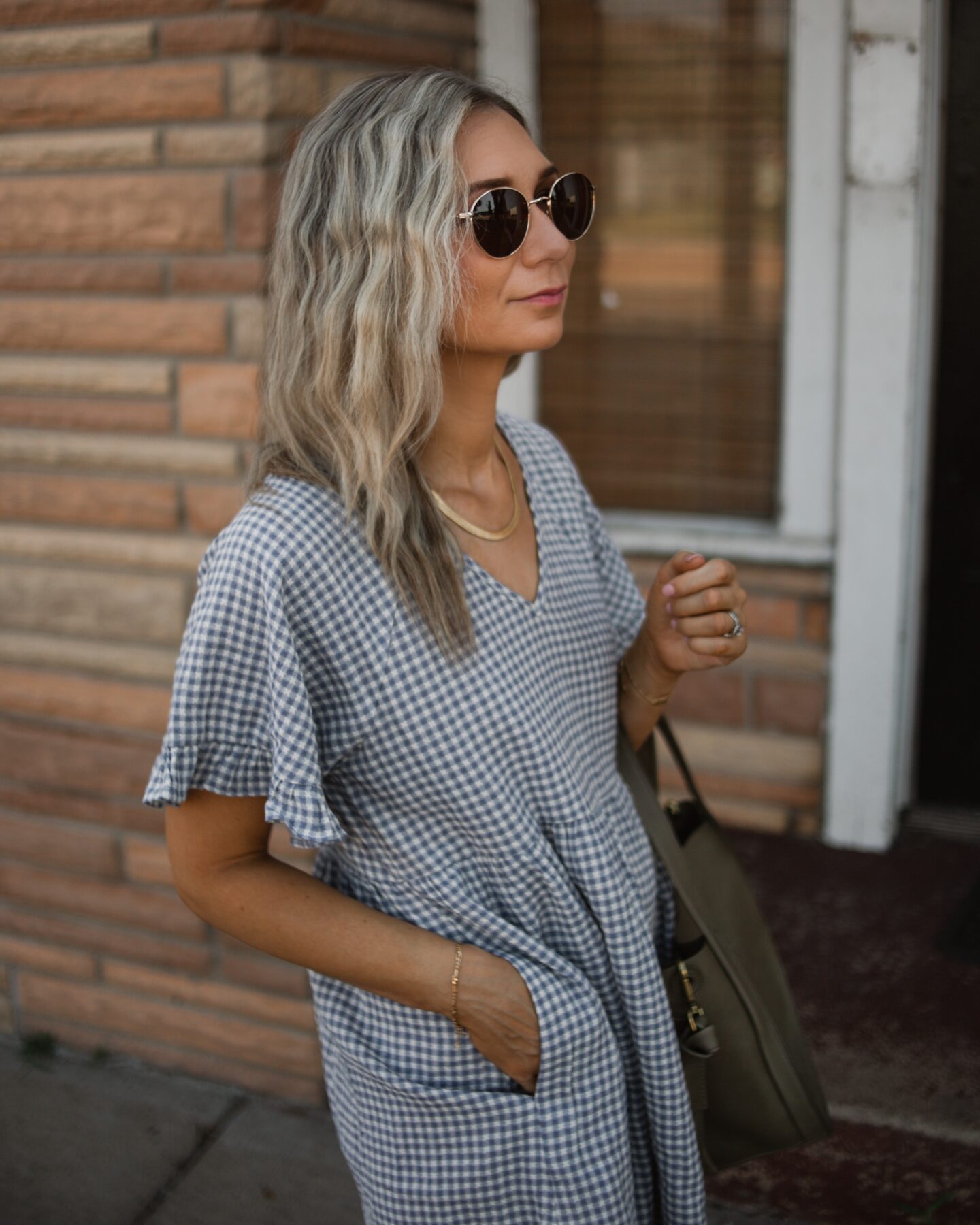 madewell ruffle sleeve babydoll dress, madewell sidewalk low top sneakers, madewell sydney shoulder bag review