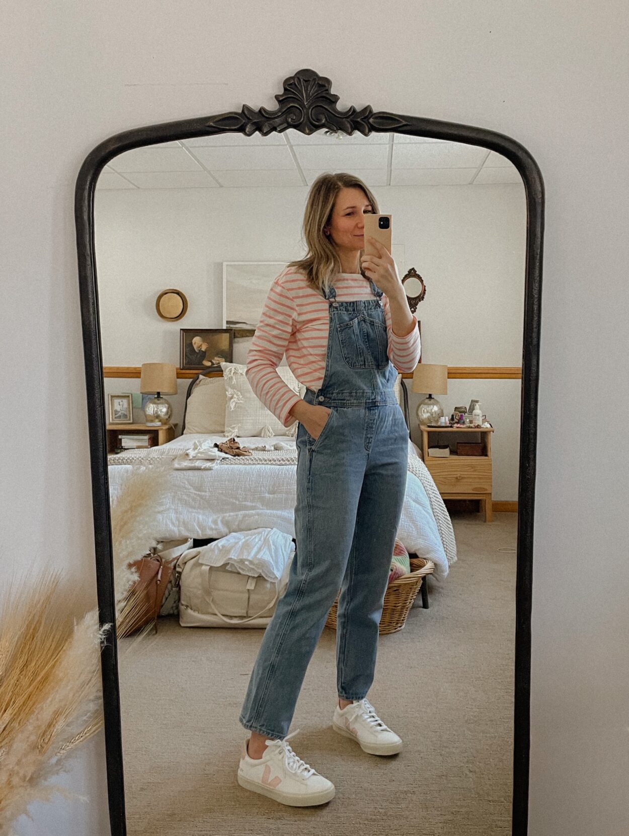 Pink Stripes and Overalls