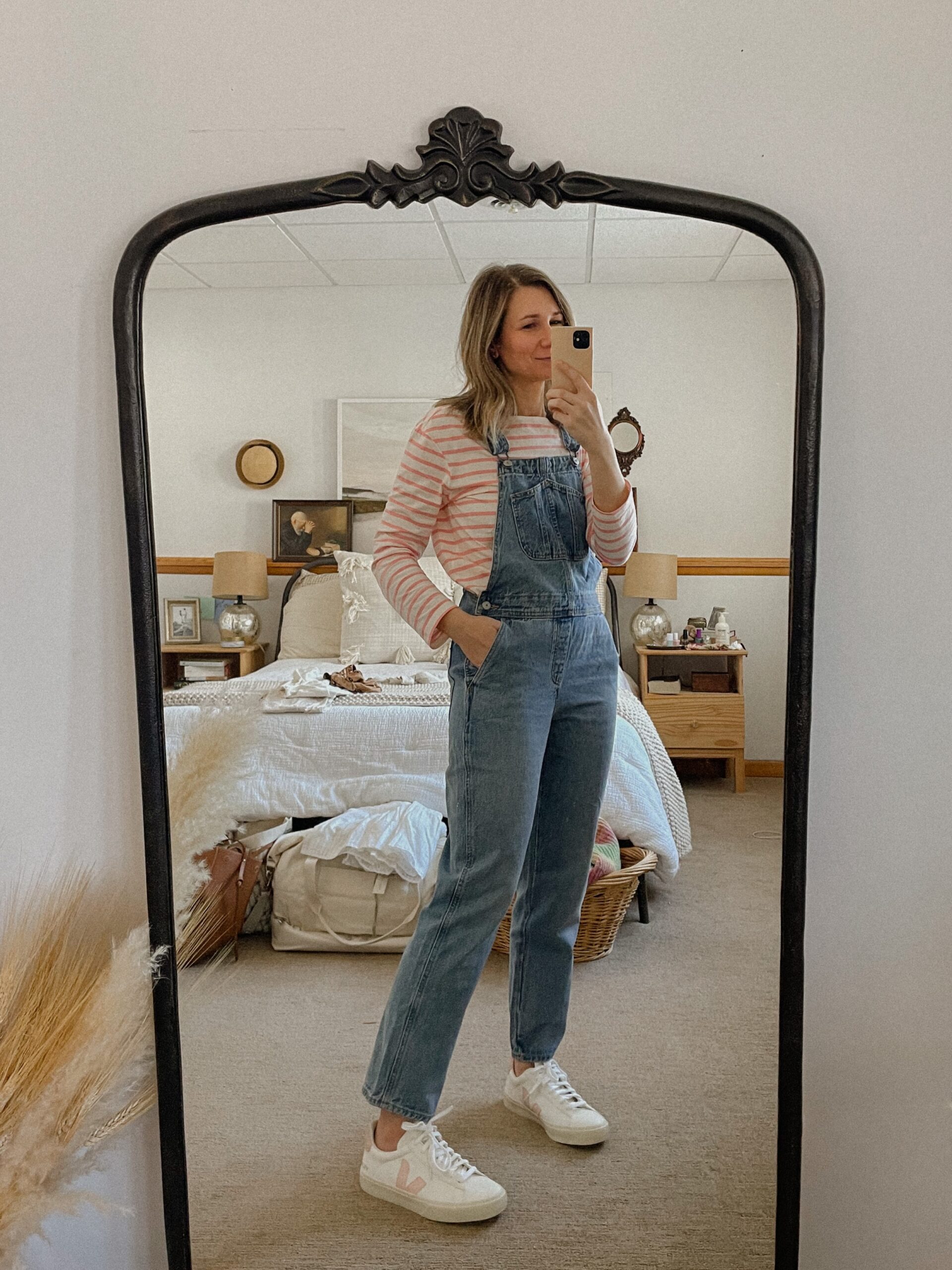 Pink Stripes and Overalls