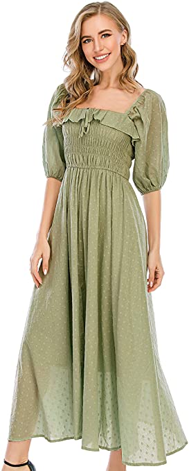 Amazon Fashion Puffed Sleeve Ruffle Dress