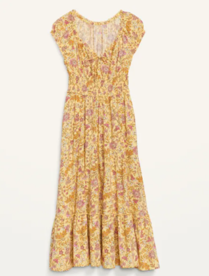 Old Navy Short-Sleeve Waist-Defined Printed Maxi Dress