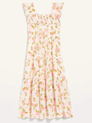 Old Navy Flutter-Sleeve Floral Smocked Midi Swing Dress