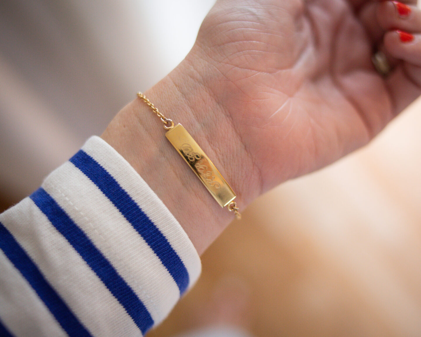 Karin Emily shares a monogrammed gold bracelet for her Mother's Day Gift guide