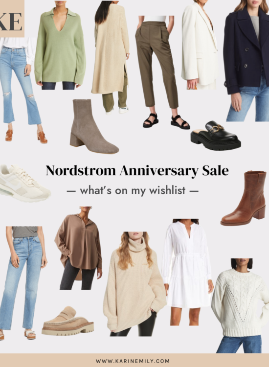 Karin Emily shares a collage of what's on her Nordstrom Anniversary Sale 2022 wishlist
