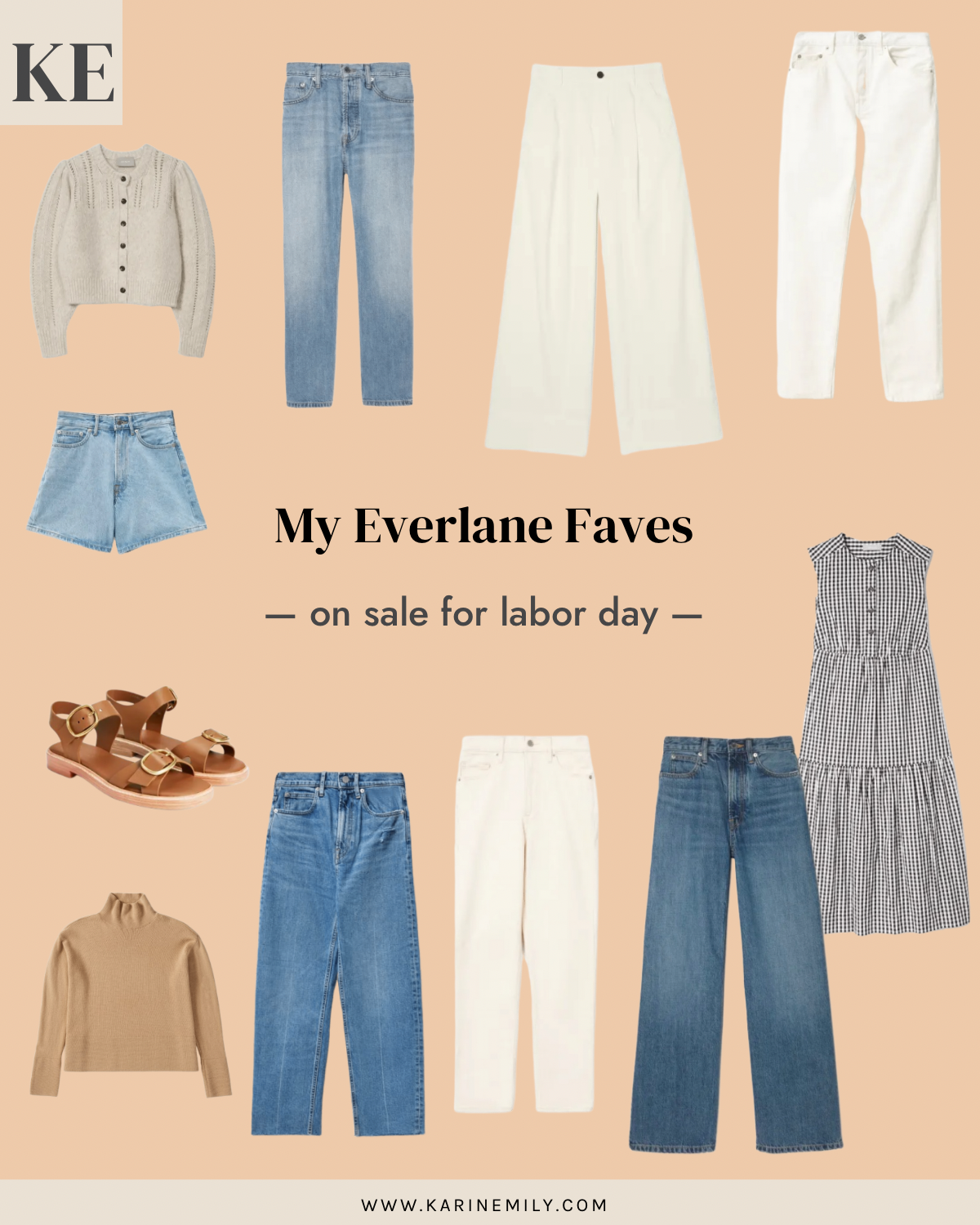 A collage of evrelane pieces that are a part of the labor day sales