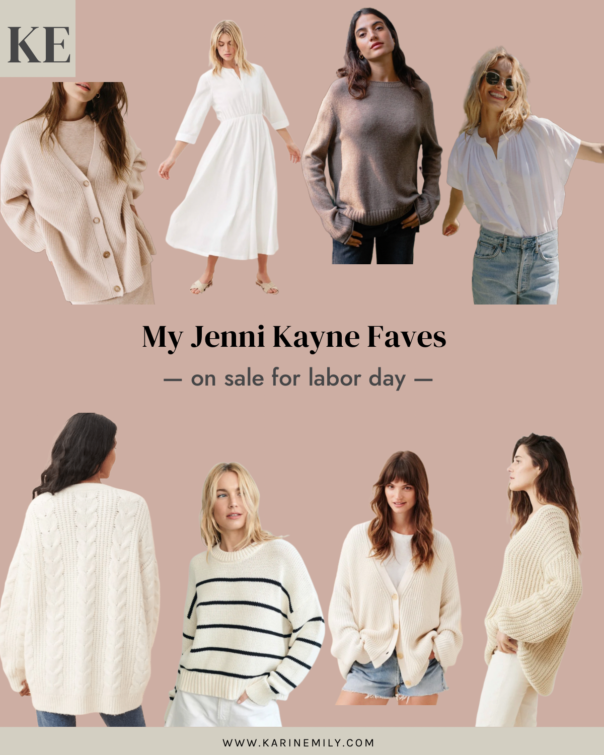 A collage of jenni kayne pieces that are a part of the labor day sales