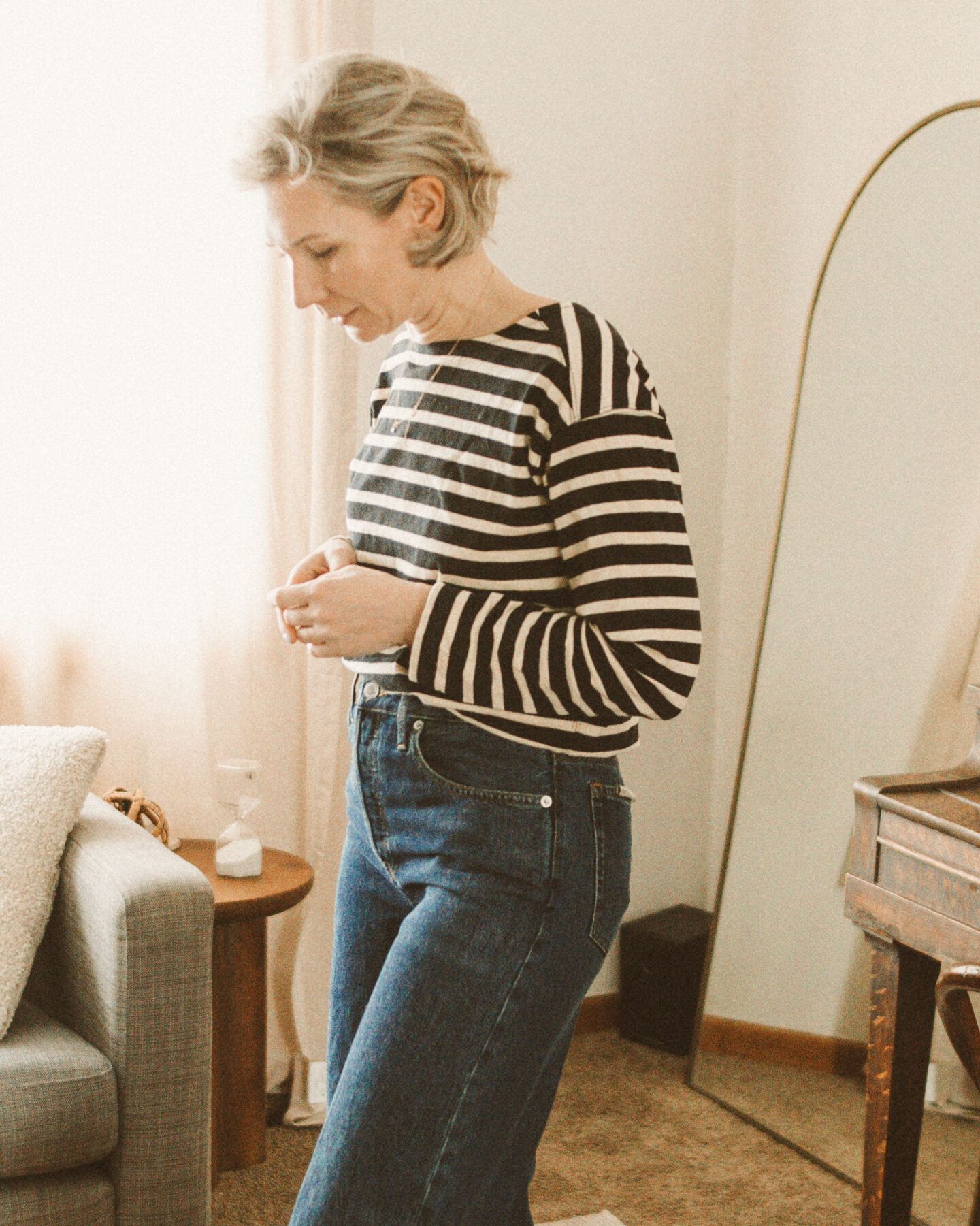 Karin Emily wears and reviews Everlane wide leg jeans