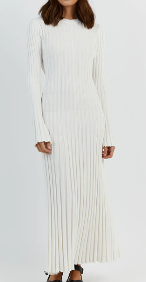 Dissh Ada Off White Long Sleeve Midi Dress