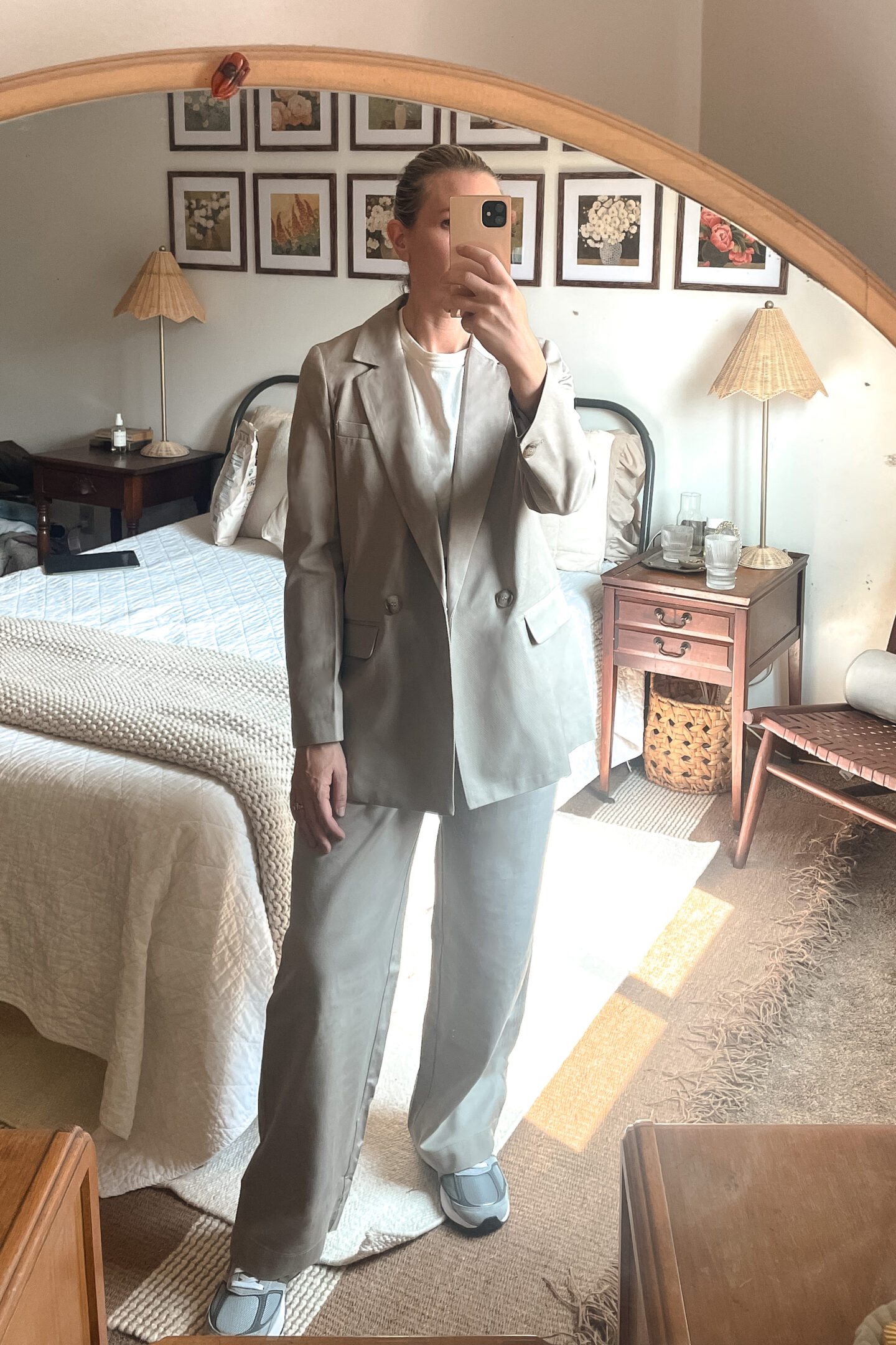 Karin Emily shares her Nordstrom anniversary sale finds in a mirror selfie in her bedroom 