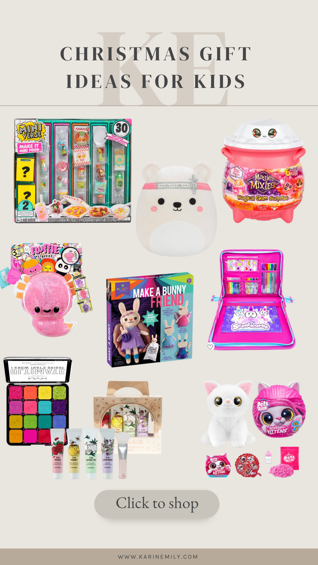 a collage of Christmas gift ideas for kids